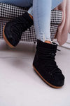 Damskie Botki Śniegowce Ocieplane Futerkiem Czarne Veme