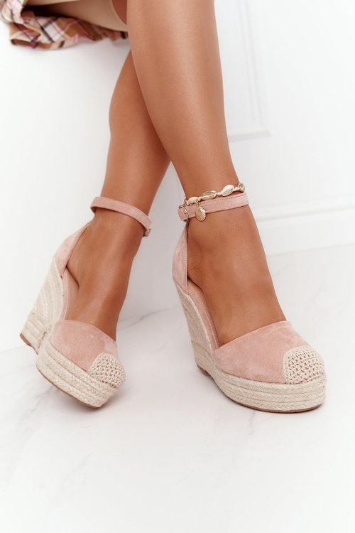 Sandały Na Koturnie Z Plecionką Jasnoróżowe Avocado