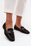 Mokasyny Loafersy Damskie Z Ozdobnym Elementem Czarne Evelora