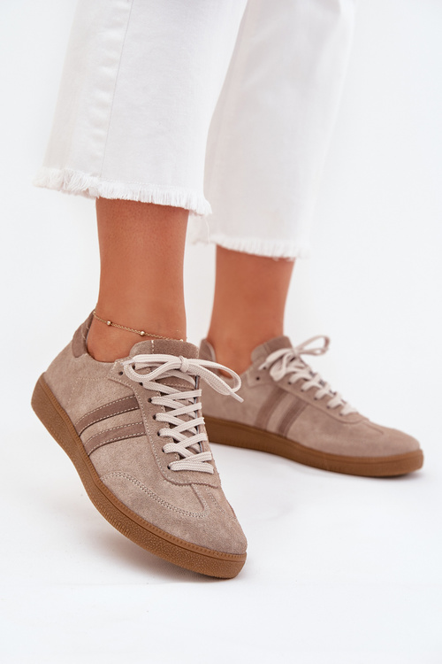 Zazoo N1068 Zamszowe Niskie Sneakersy Damskie Ciemnobeżowe