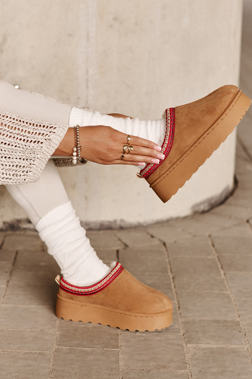 Śniegowce Damskie Na Platformie Ocieplane Futerkiem Camel Remenia