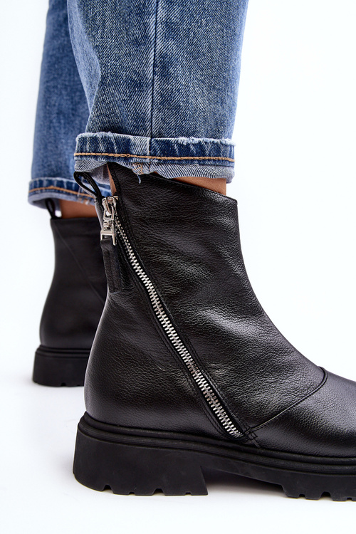 Damskie Skórzane Botki Na Płaskim Obcasie Laura Messi 2620/975 Czarne