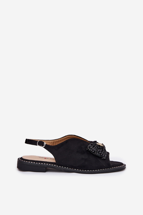 Sandały Damskie Z Kokardą Na Płaskim Obcasie S.Barski KV51-014 Czarne