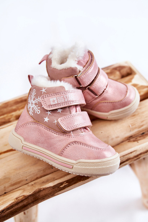 Dziecięce Ocieplane Botki Na Rzepy Big Star KK374188 Różowe