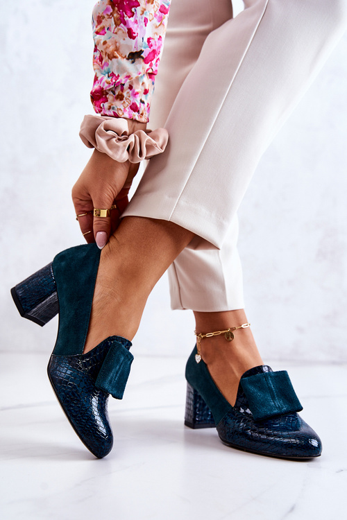 Zamszowe Wężowe Czółenka Zielone Diana