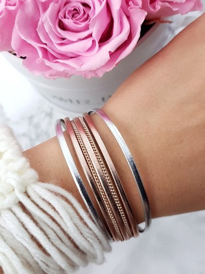 Damska Bransoleta Rzemień Różowe Złoto Łańcuszek Michiko