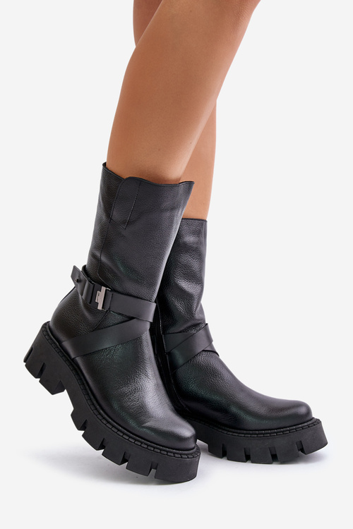 Ocieplane Botki Damskie Ze Skóry Naturalnej Laura Messi 2859 Czarne