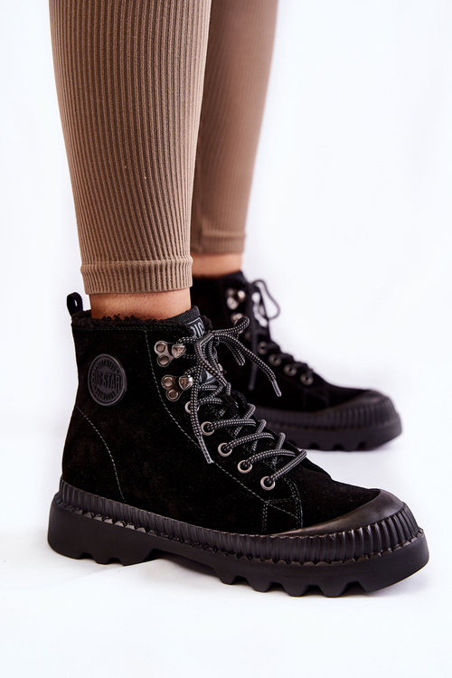 Zamszowe Ocieplane Botki Trapery Big Star KK274522 Czarne