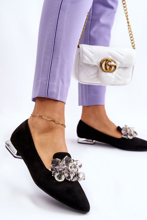 Damskie Mokasyny Z Ozdobami Na Płaskim Obcasie Czarne Sloane