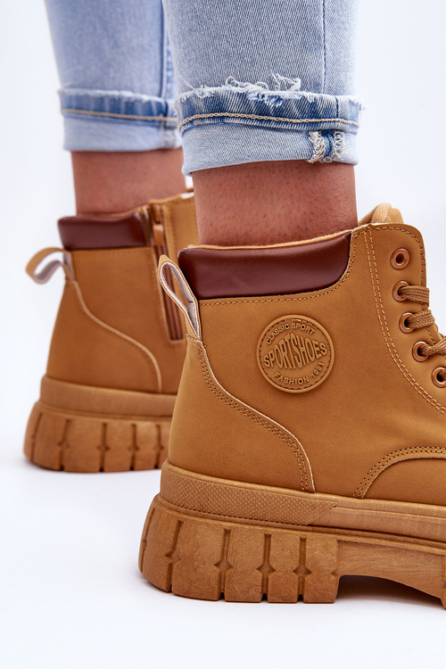 Damskie Trapery Skórzane Na Platformie Brązowe Calys