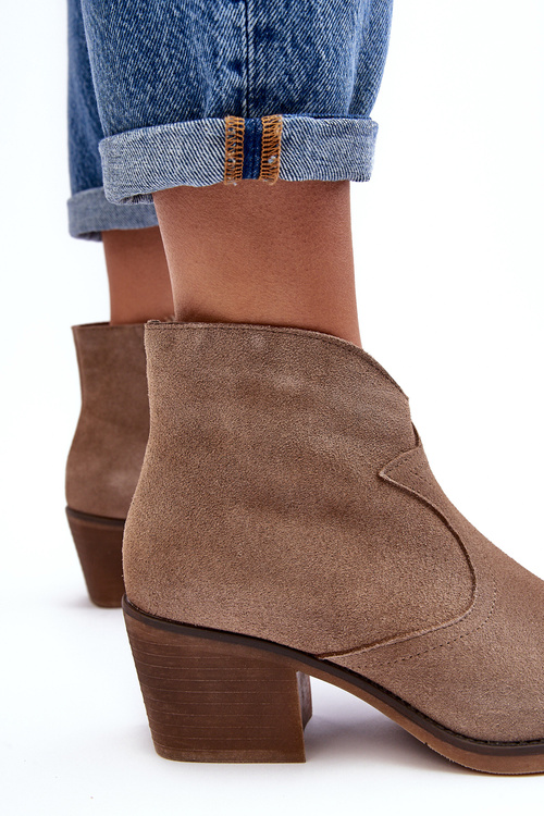 Zamszowe Botki Kowbojki Na Suwak D&A SN622-29 Ciemnobeżowe