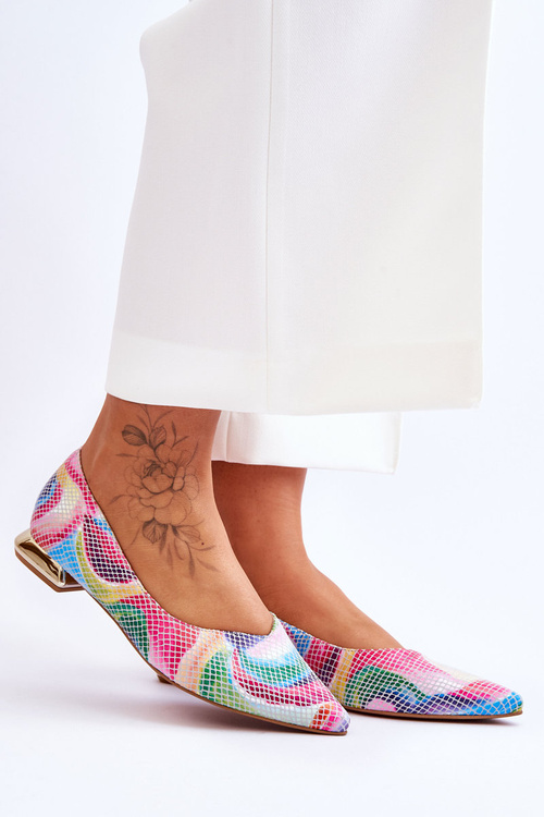 Baleriny Damskie Laura Messi Skórzane Tęczowe 2193