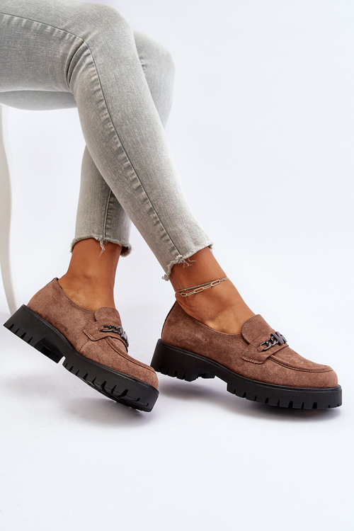 Zamszowe Mokasyny Damskie Z Ozdobą Brązowe Loraleima