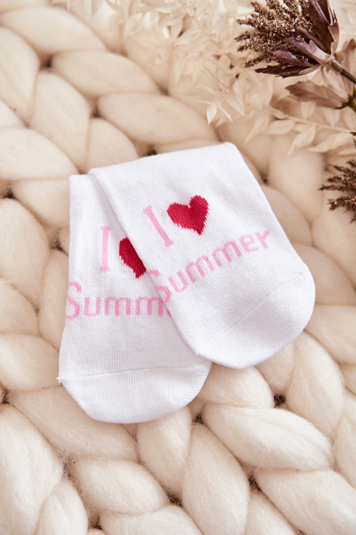 Młodzieżowe Skarpetki Wzór I Love Summer Białe
