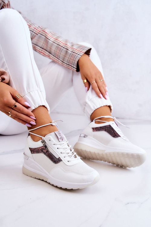 Damskie Sneakersy Na Koturnie Cross Jeans JJ2R4028C Białe