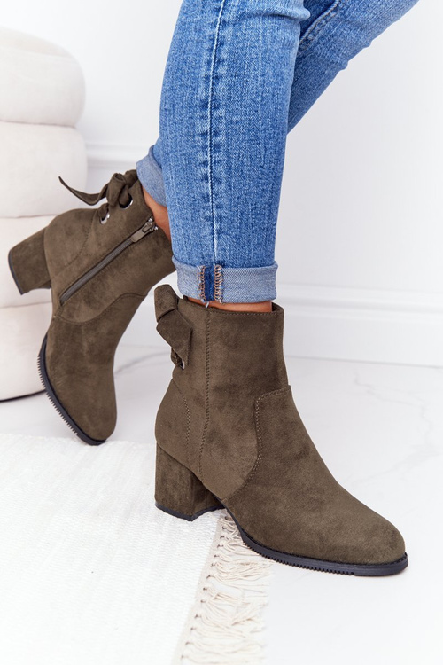 Damskie Ocieplane Botki Na Słupku Zielone Kayla