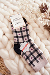 Damskie Ciepłe Skarpetki Krata Beżowo-Czarna