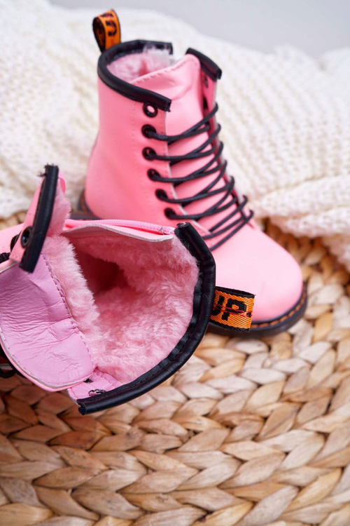 Dziecięce Botki Ocieplane z Suwakiem Fosforyzujące Różowe Gabby