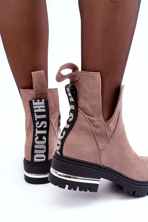 Zamszowe Botki Na Płaskim Obcasie Z Wycięciami Ciemnobeżowe Lamedella