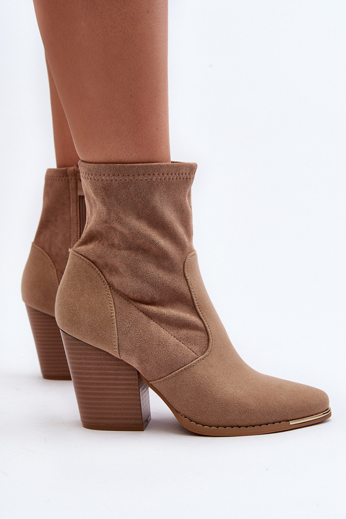 Damskie Botki Na Słupku Beżowe Sanile