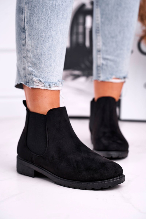 Botki damskie sztyblety czarne Shaggy