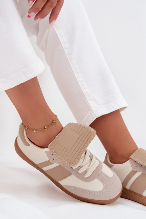 Niskie Sneakersy Damskie Z Wywiniętym Językiem Beżowe Ardira