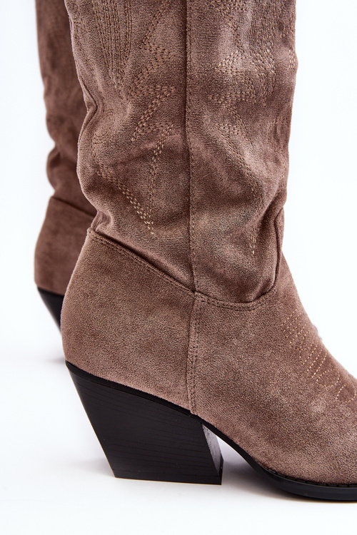 Damskie Kozaki Kowbojki Na Słupku Ciemnobeżowe Sloana