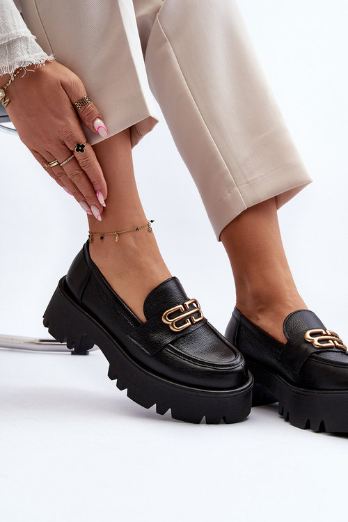 Zazoo 20164 Damskie Loafersy Ze Skóry Naturalnej Czarne