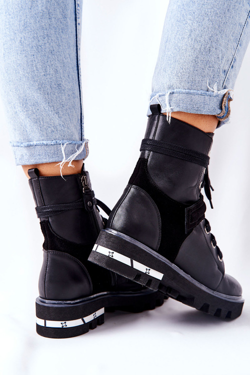 Skórzane Botki Workery Maciejka Czarne 05219-01