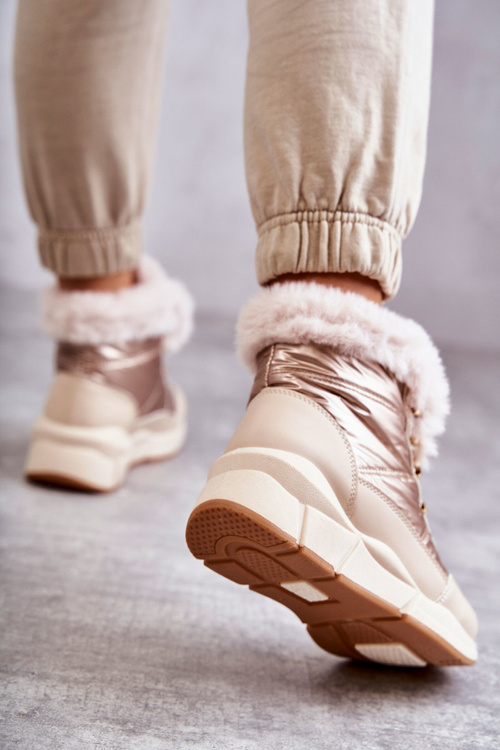 Damskie Śniegowce Sznurowane Jasny Beż Anna