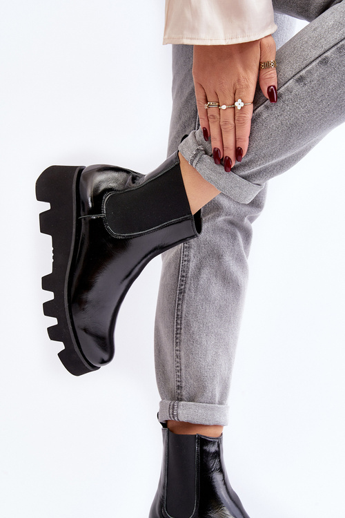 Botki Sztyblety Damskie Skórzane Na Masywnej Podeszwie Laura Messi 2571 Czarne