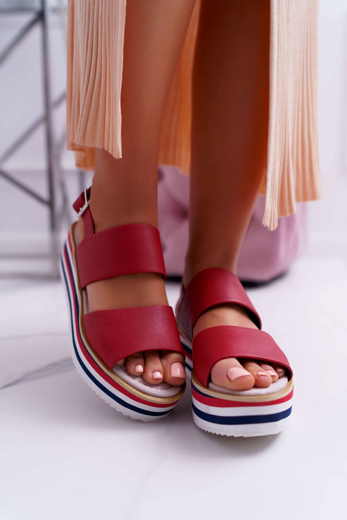 Sandały Damskie Na Platformie Czerwone Aurera