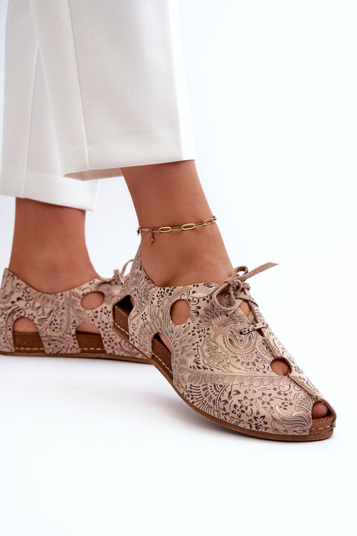 Wzorzyste Półbuty Damskie Z Wycięciami Maciejka 06431-02 Beżowe