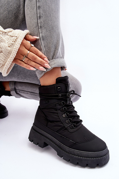 Damskie Trapery Botki Ocieplane Na Platformie I Płaskim Obcasie Big Star MM274338 Czarne