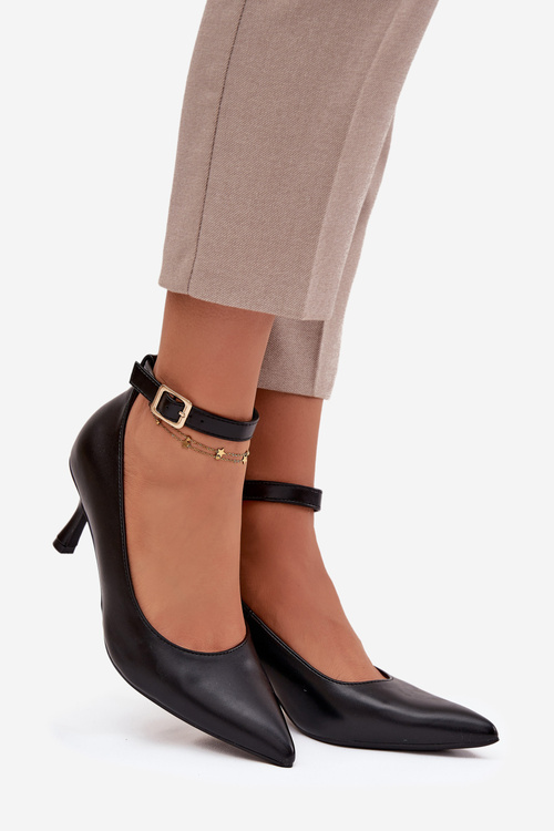 Szpilki Czółenka Z Paskiem Czarne Perrine