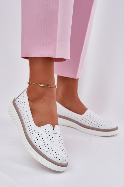 Skórzane Półbuty Damskie Białe Liaruna