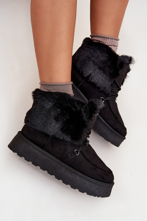 Śniegowce Damskie Na Platformie Z Futerkiem I Wiązaniem Big Star SS274113 Czarne