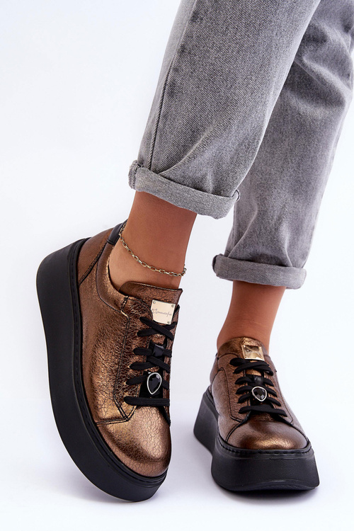 Skórzane Buty Sportowe Na Platformie Maciejka 06191-24 Miedziane