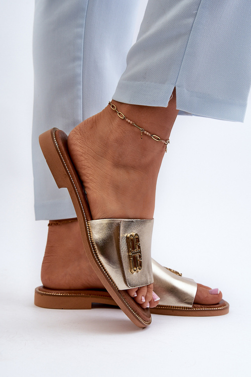 Zazoo 40384 Eleganckie Skórzane Klapki Damskie Złote