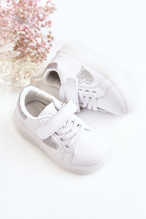 Dziecięce Skórzane Buty Sportowe Na Rzep Białe Baylene