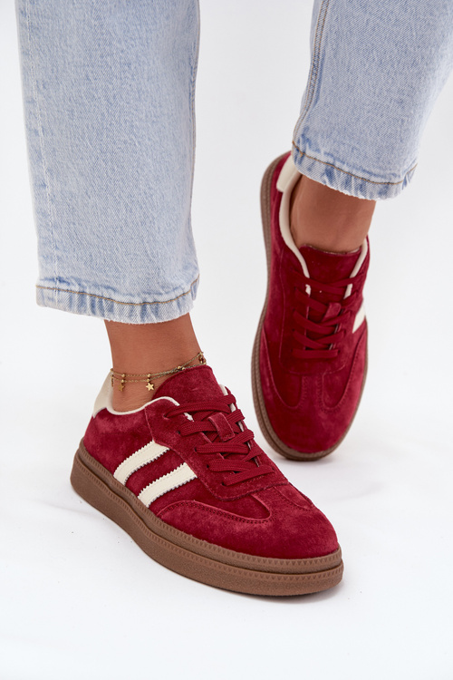 Sneakersy Damskie Zamszowe Na Platformie Bordowe Sylviona