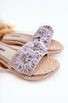 Damskie Klapki Z Materiałowymi Kwiatami Szare Susana