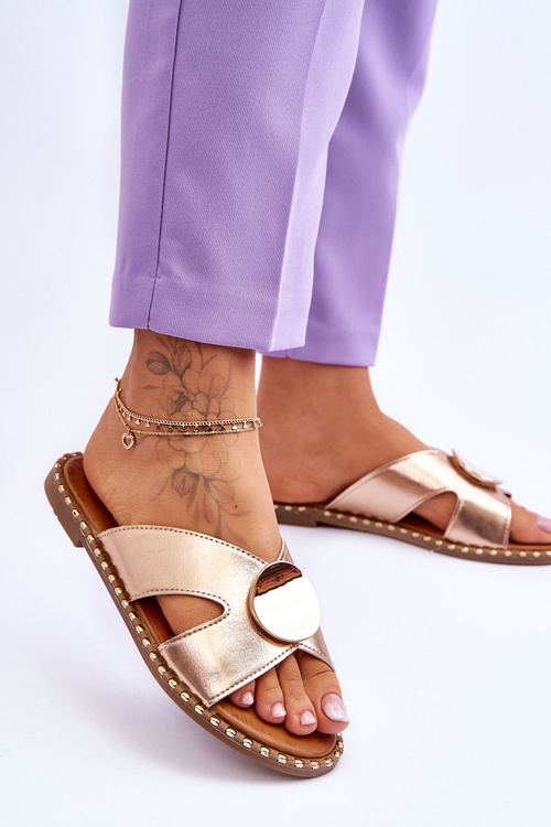 Damskie Klapki Na Płaskim Obcasie Złote Kenley