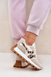 Sneakersy Buty Sportowe Damskie Panterka Beżowe Kalelia