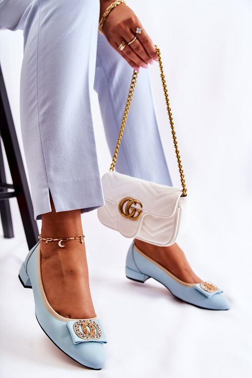 Skórzane Baleriny Z Ozdobą Niebieskie Joliet