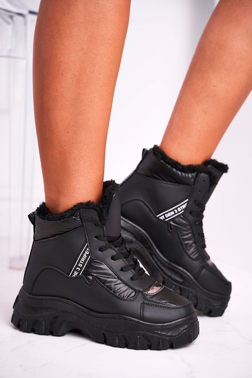 Damskie Sportowe Śniegowce Z Futerkiem Czarne Euphoria