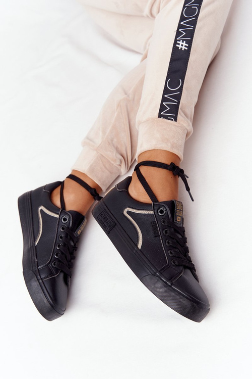 Damskie Skórzane Tenisówki BIG STAR HH274078 Czarno-Złote