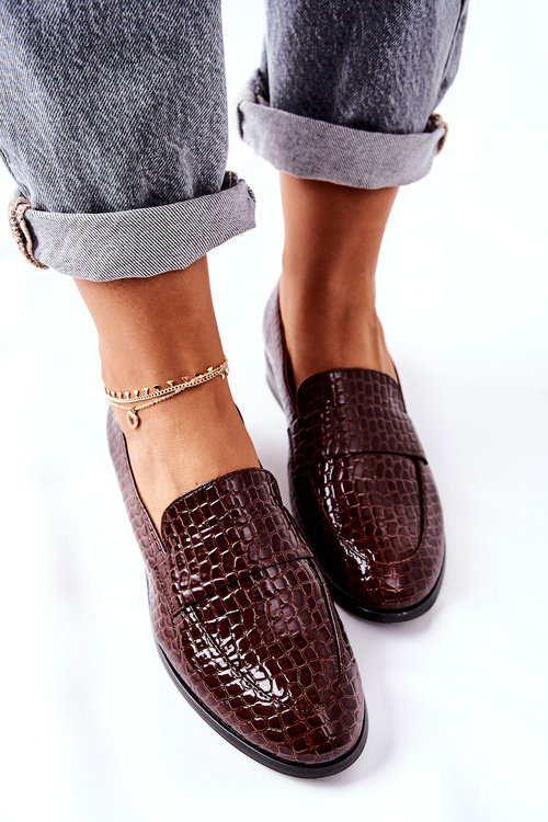 Lakierowane Mokasyny W Zwierzęcy Wzór Brązowe Lenie