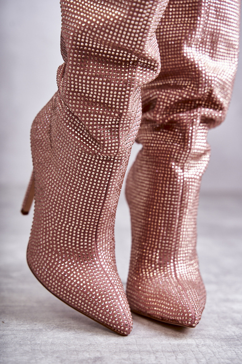 Modne Kozaki Na Szpilce Z Cyrkoniami Różowe Lovisa