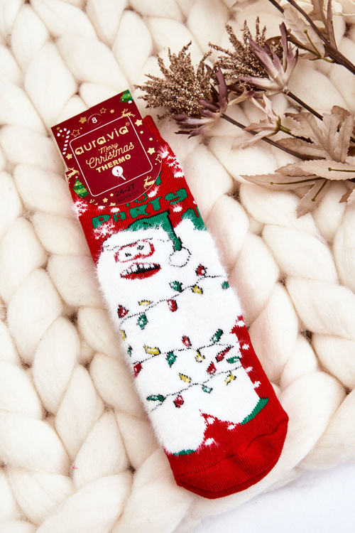 Dziecięce Świąteczne Bawełniane Skarpety Termoaktywne Yeti Czerwone